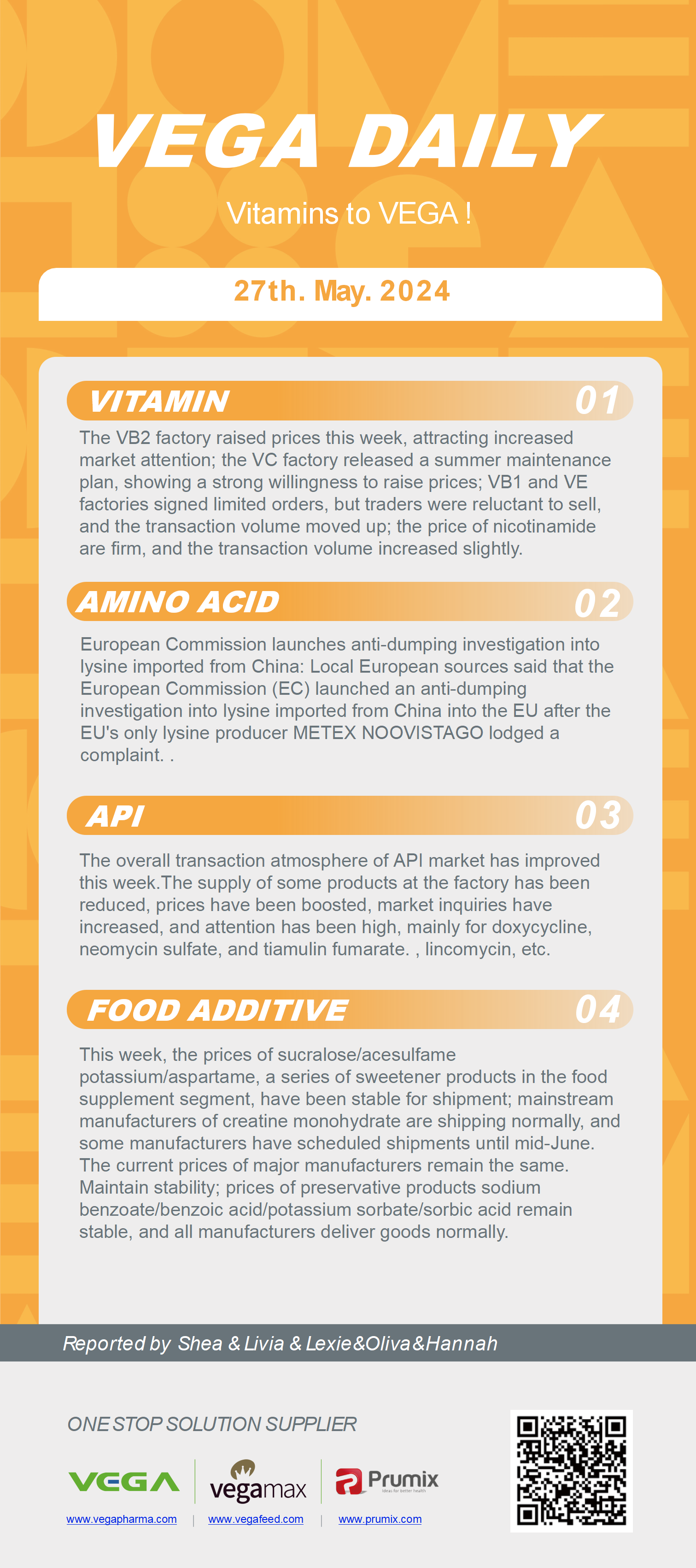 Vega Daily Dated on May 27th 2024 Vitamin Amino Acid APl Food Additives.png